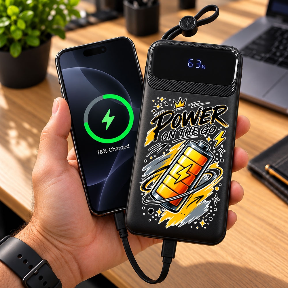 Външна батерия Power Bank 20000 mAh с вградени кабели