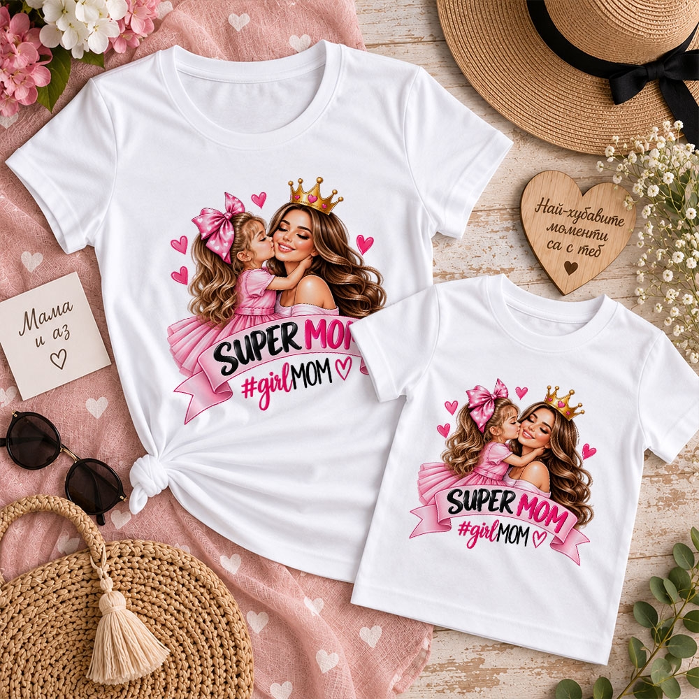 Комплект тениски за майка и дъщеря - Best Mom and Girl