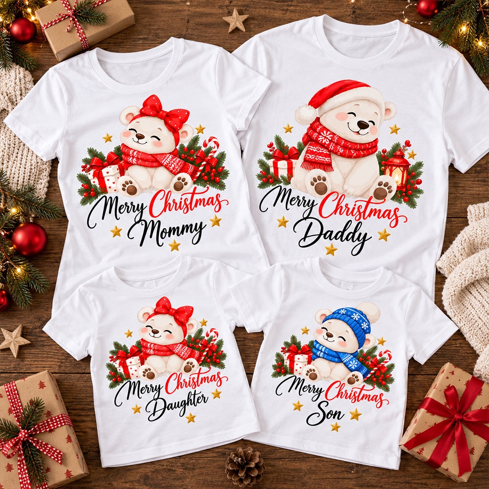 Комплект тениски - Merry Christmas Mommy, Daddy, Son and Doughter