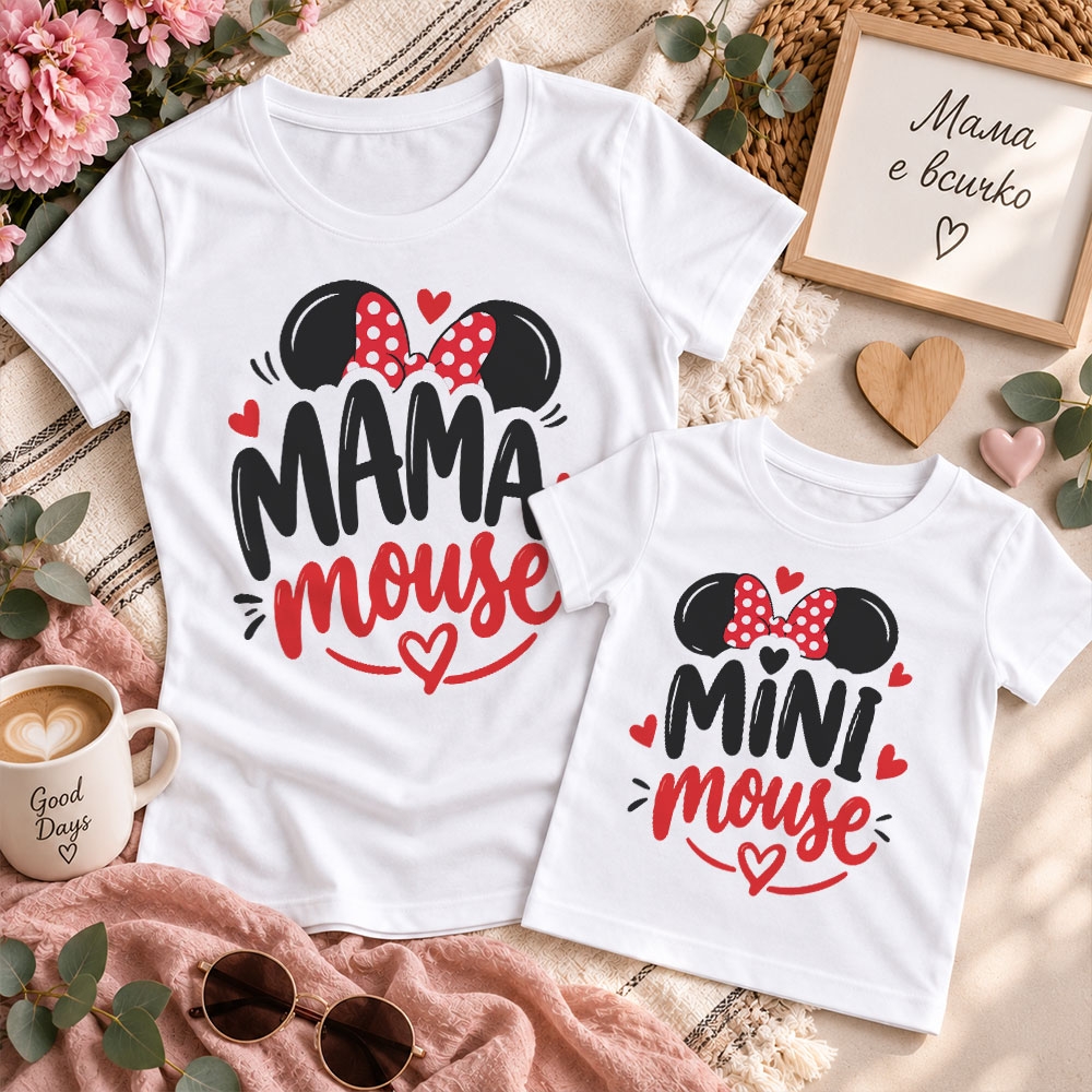 Комплект тениски - Mama mouse, mini mouse