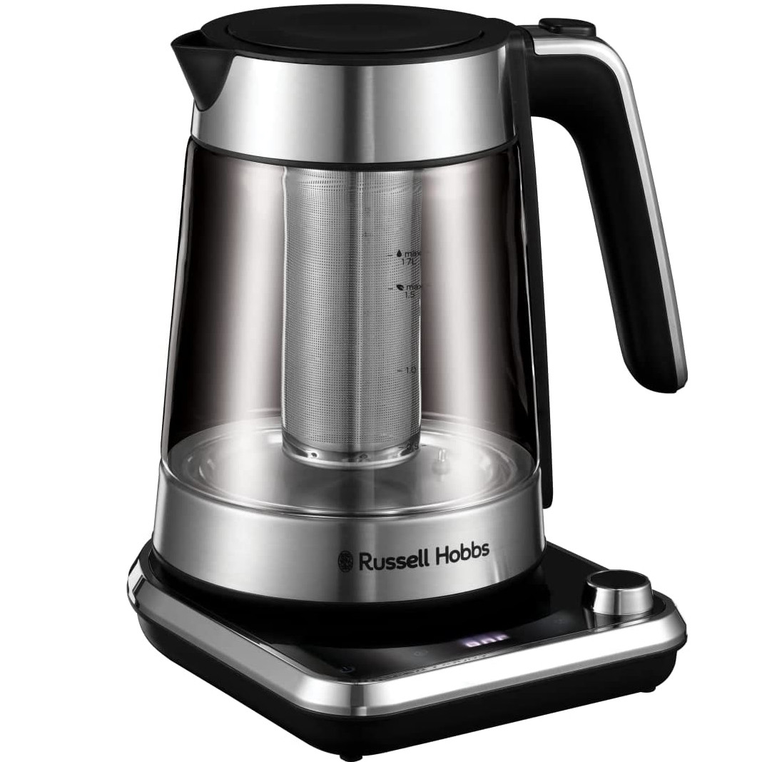 Електрическа кана Russell Hobbs Attentiv 26200-70, 3000W, 1.7 l, Инфузер, Температурен контрол, Таймер, Инокс/черен