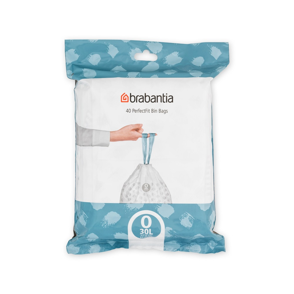 Торбички за кош Brabantia PerfectFit FlatBack+/Bo 1006073, Размер O, 30 л, 40 броя, Бял