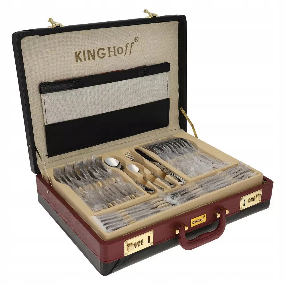 Комплект прибори за хранене Kinghoff KH 3504, 72 части, За 12 човека, Куфар, Неръждаема стомана 18/0, Сребрист