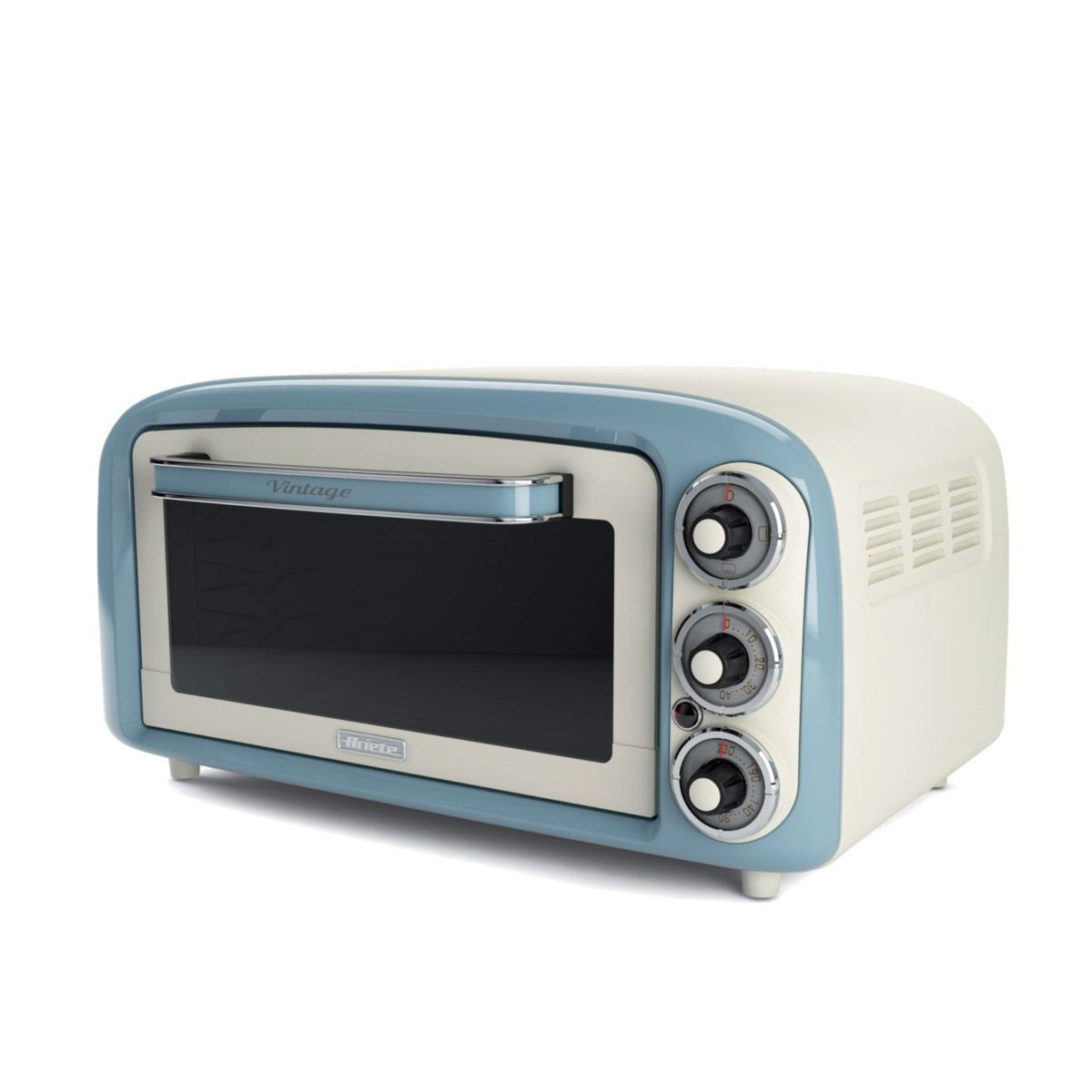 Електрическа фурна Ariete VINTAGE 0979/05, 1380 W, 18 л, 3 режима, До 230C, Двойно термо стъкло, Таймер 60 мин, Бял/Светлосин