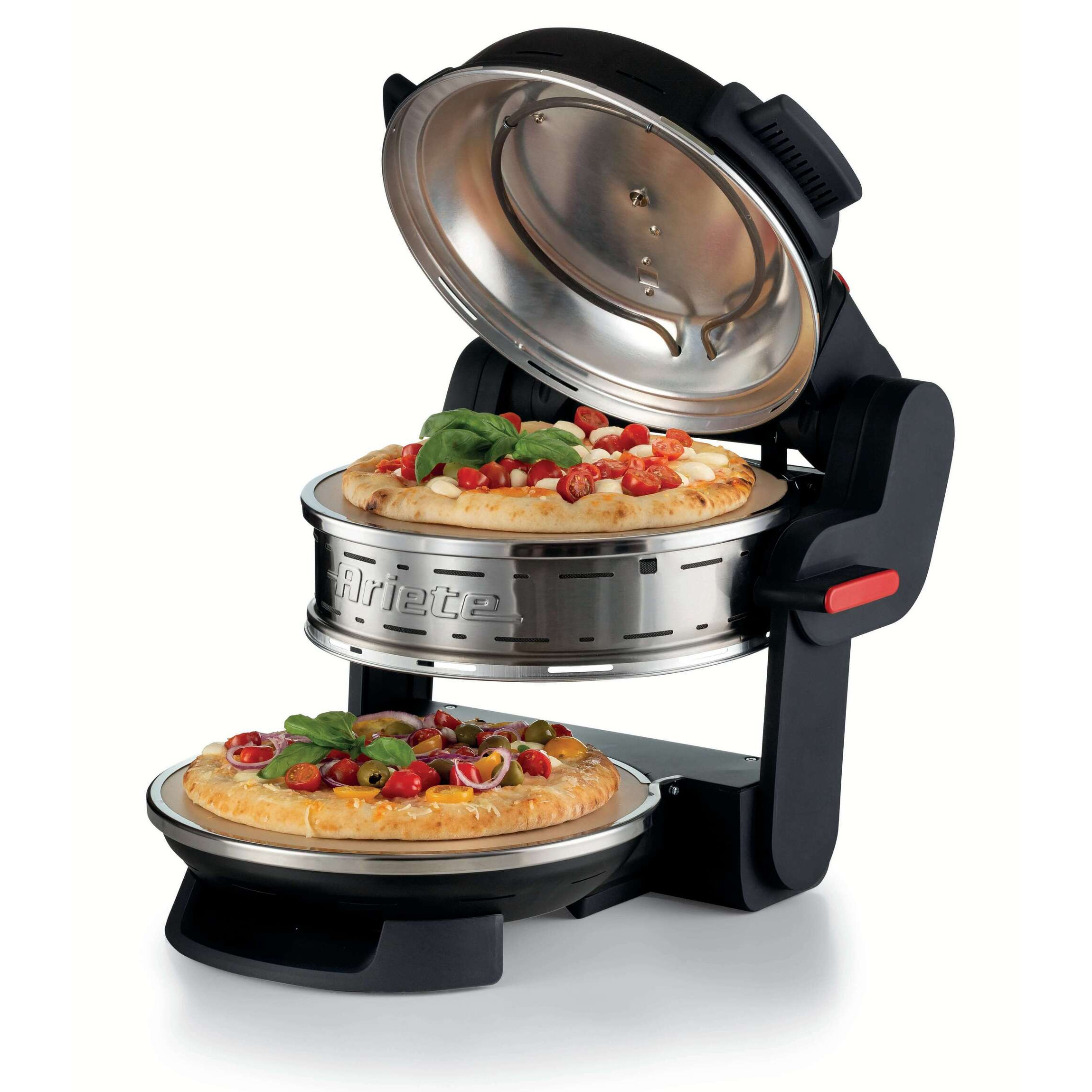 Двойна фурна за пица Ariete PIZZERIA 0927/01, 2300W, 32 см, 2 термостата до 400C, 5 нива, 2 каменни плочи, Незалепващо покритие, Черен