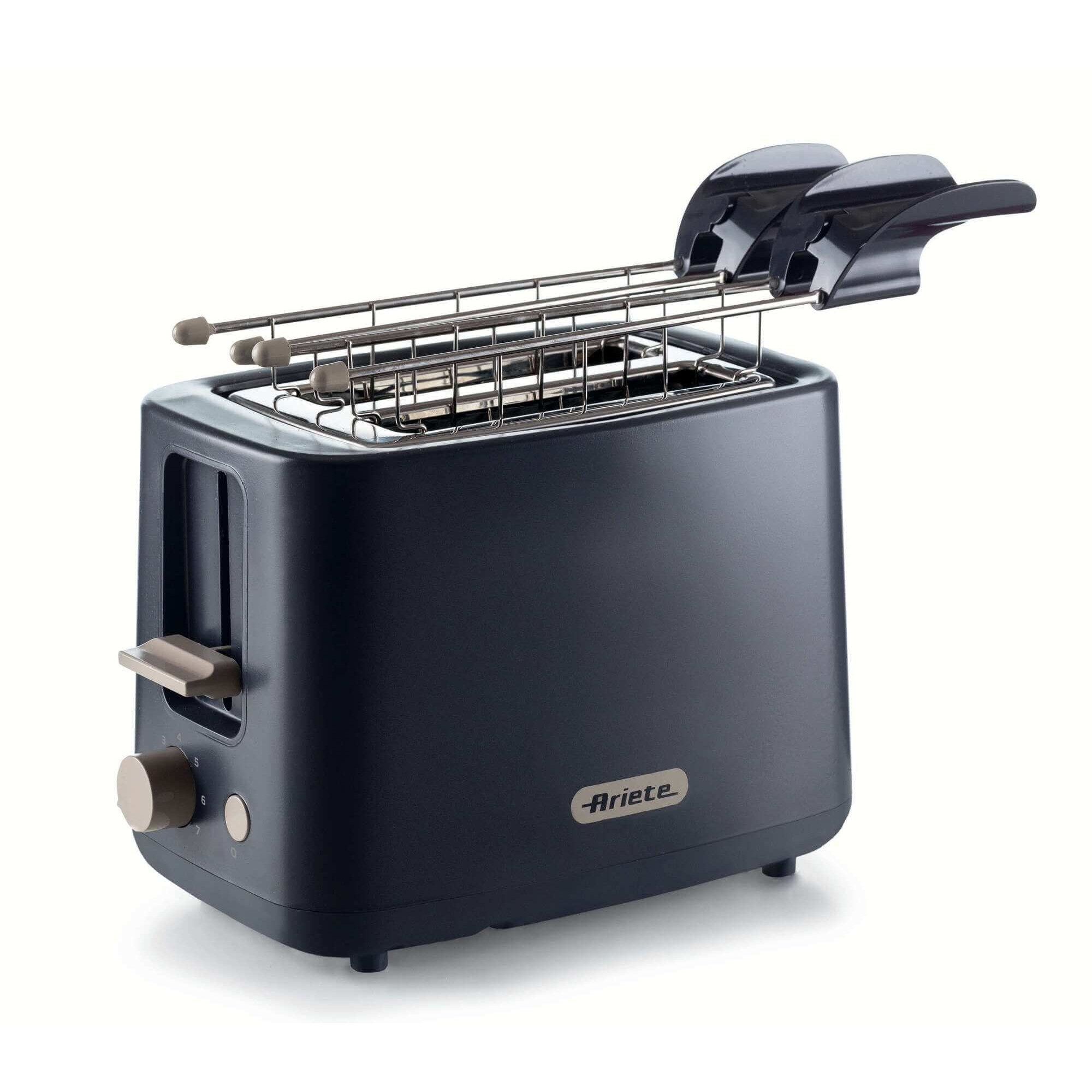 Тостер за хляб Ariete BREAKFAST 0157/03, 760W, 2 филии, Бутон стоп, 7 степени, Подвижна тава за трохи, Черен