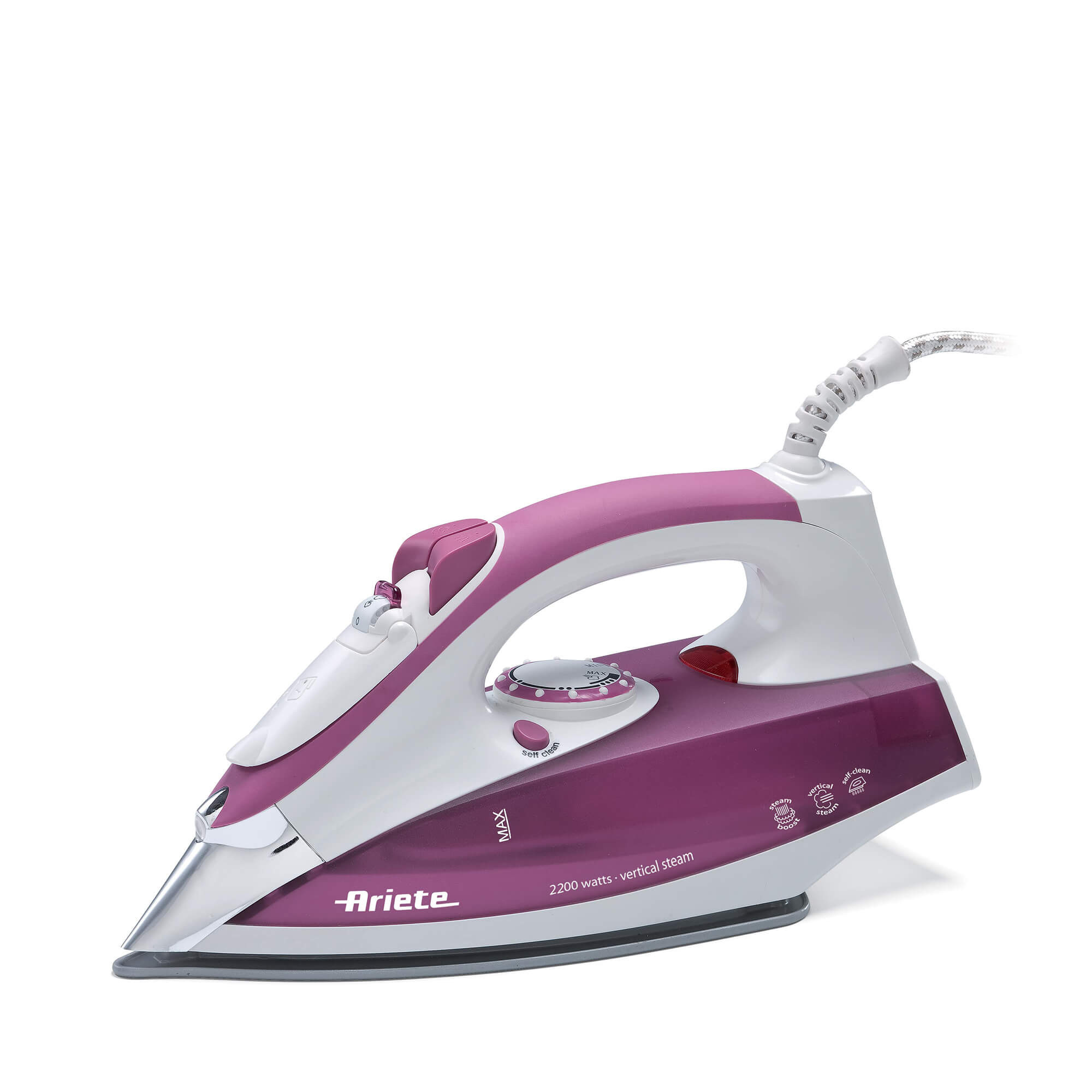 Ютия Ariete STEAM 6215/00, 2200W, 0.28 л, Стоманена плоча, Самопочистване, Розов