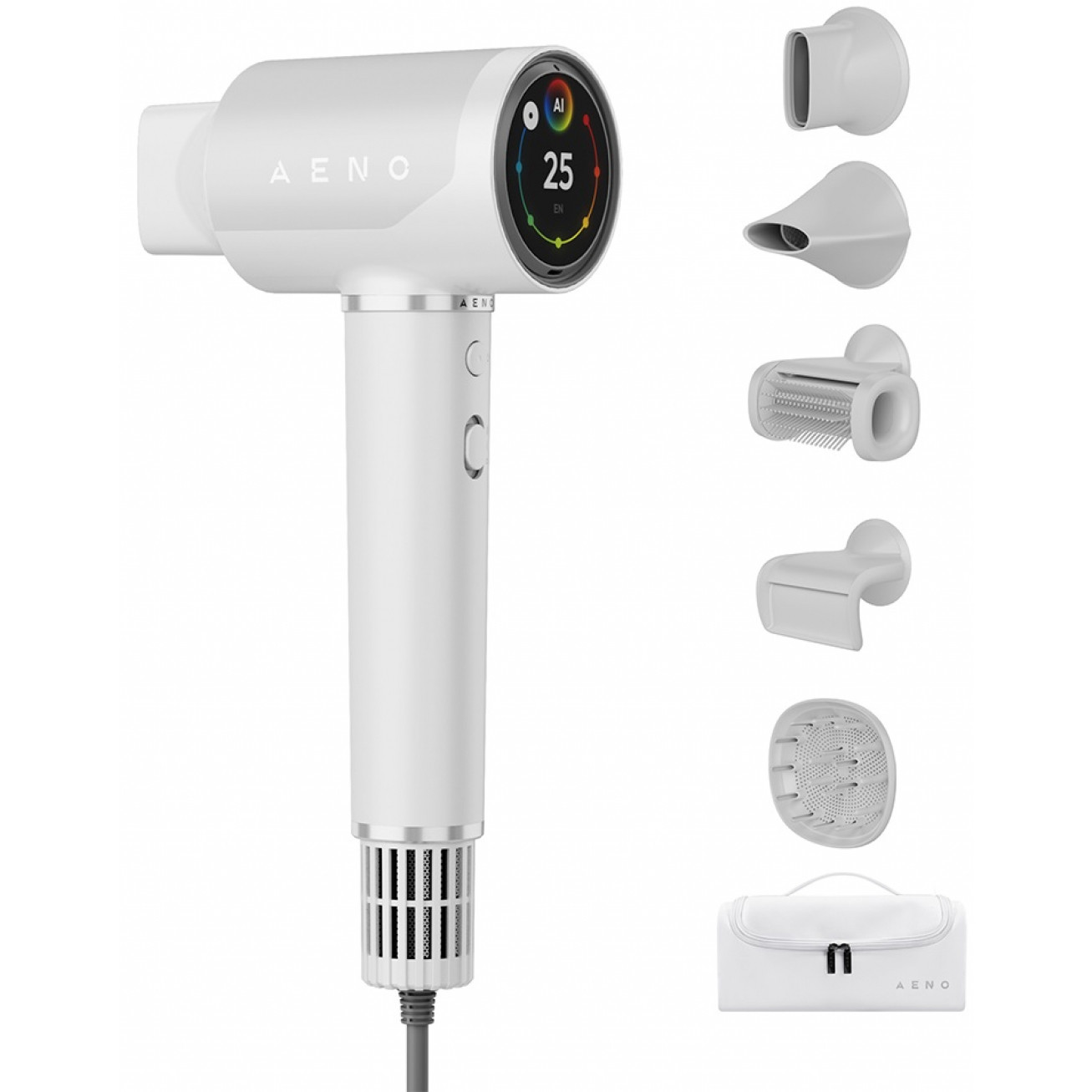 Сешоар с безчетков мотор AI AENO HD5 AHD0005W, 1500W, 2 скорости, 3 нива, 67 dB, Гласов контрол, Бял