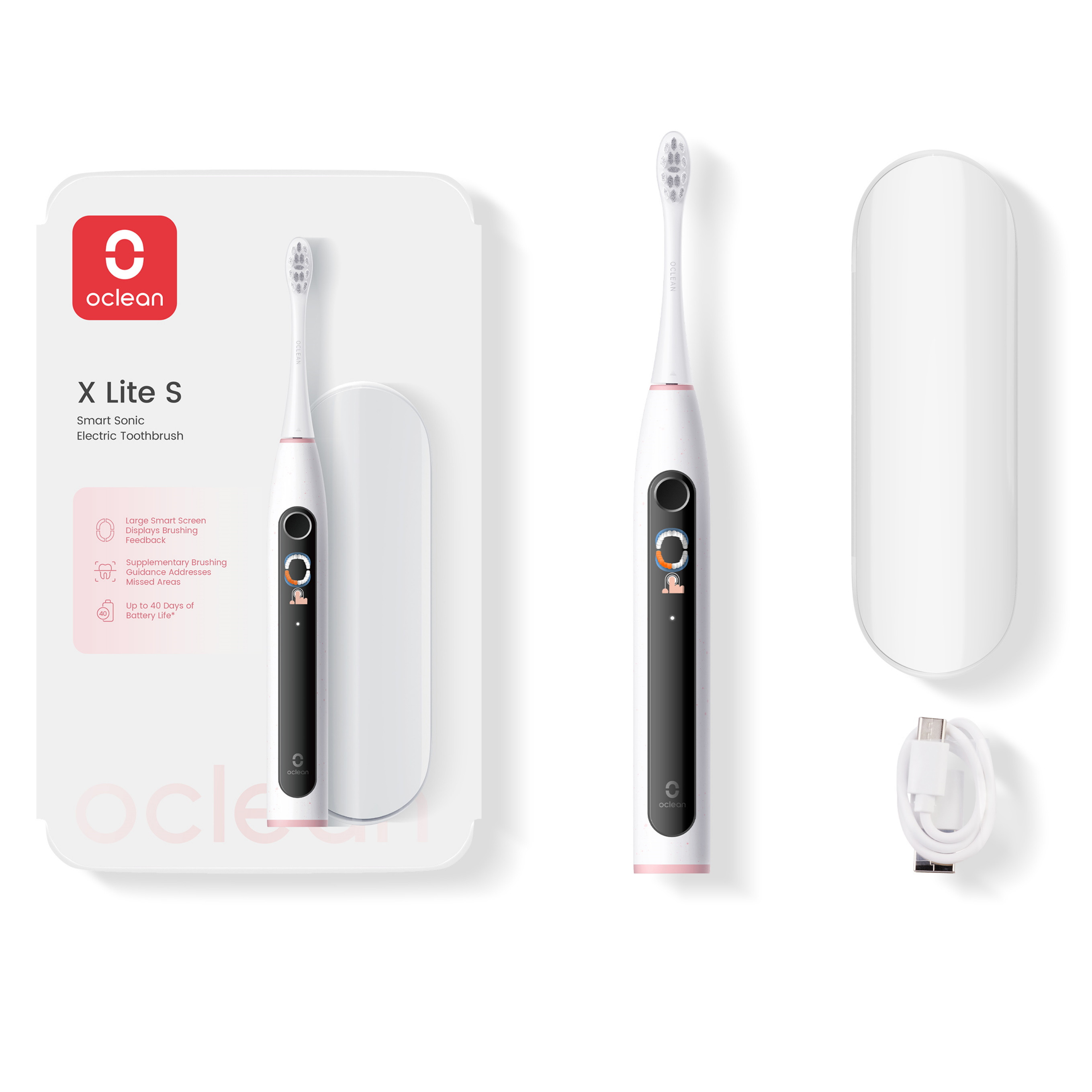 Електрическа четка за зъби Oclean X Lite Set, 72000 об/мин, 5 режима, Smart, Тъчскрийн, До 40 дни автономия, Отчитане на почистените зони, +Калъф ...