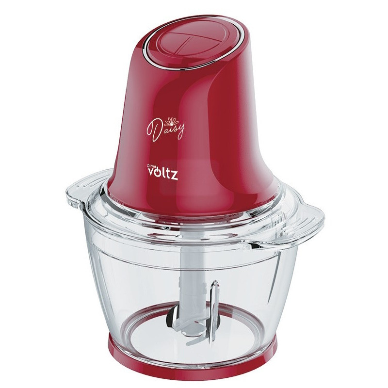 Чопър Oliver Voltz Daisy OV51111W, 600W, 1 литър, Двоен стоманен нож, Стъклена купа, Червен