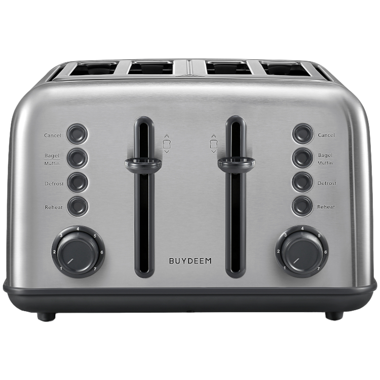 Тостер за хляб BUYDEEM DT640E, 1800W, 4 слота, 7 автоматични програми, 7 степени на препичане, LED индикатори, Тави за трохички, Високо изскачане, Инокс