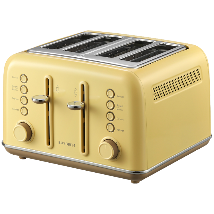 Тостер за хляб BUYDEEM DT640E, 1800W, 4 слота, 7 автоматични програми, 7 степени на препичане, LED индикатори, Тави за трохички, Високо изскачане, Жълт