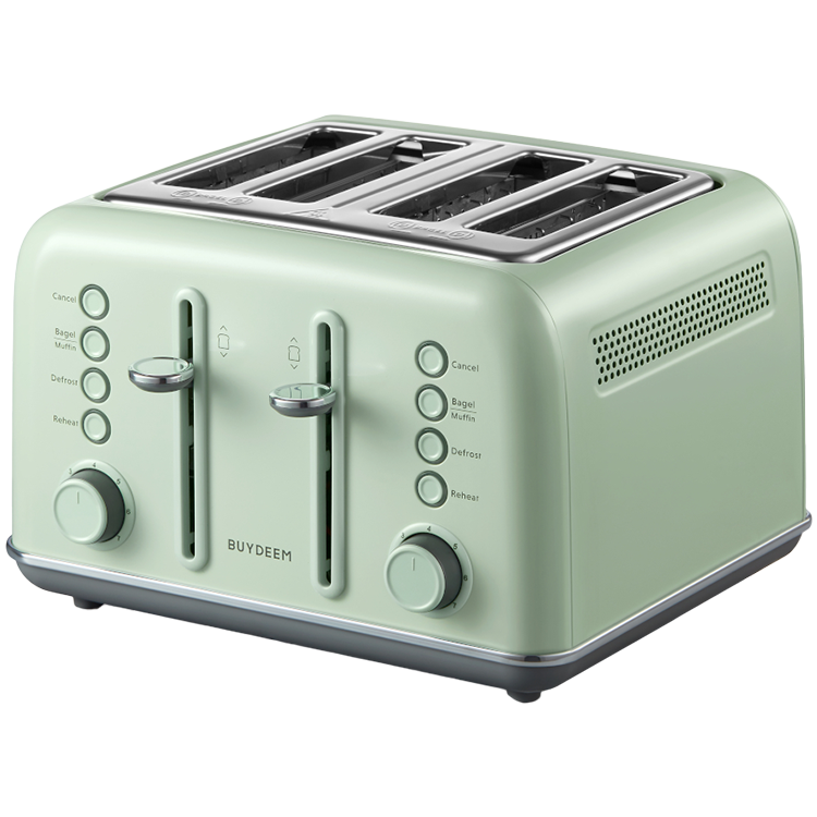 Тостер за хляб BUYDEEM DT640E, 1800W, 4 слота, 7 автоматични програми, 7 степени на препичане, LED индикатори, Тави за трохички, Високо изскачане, Зелен