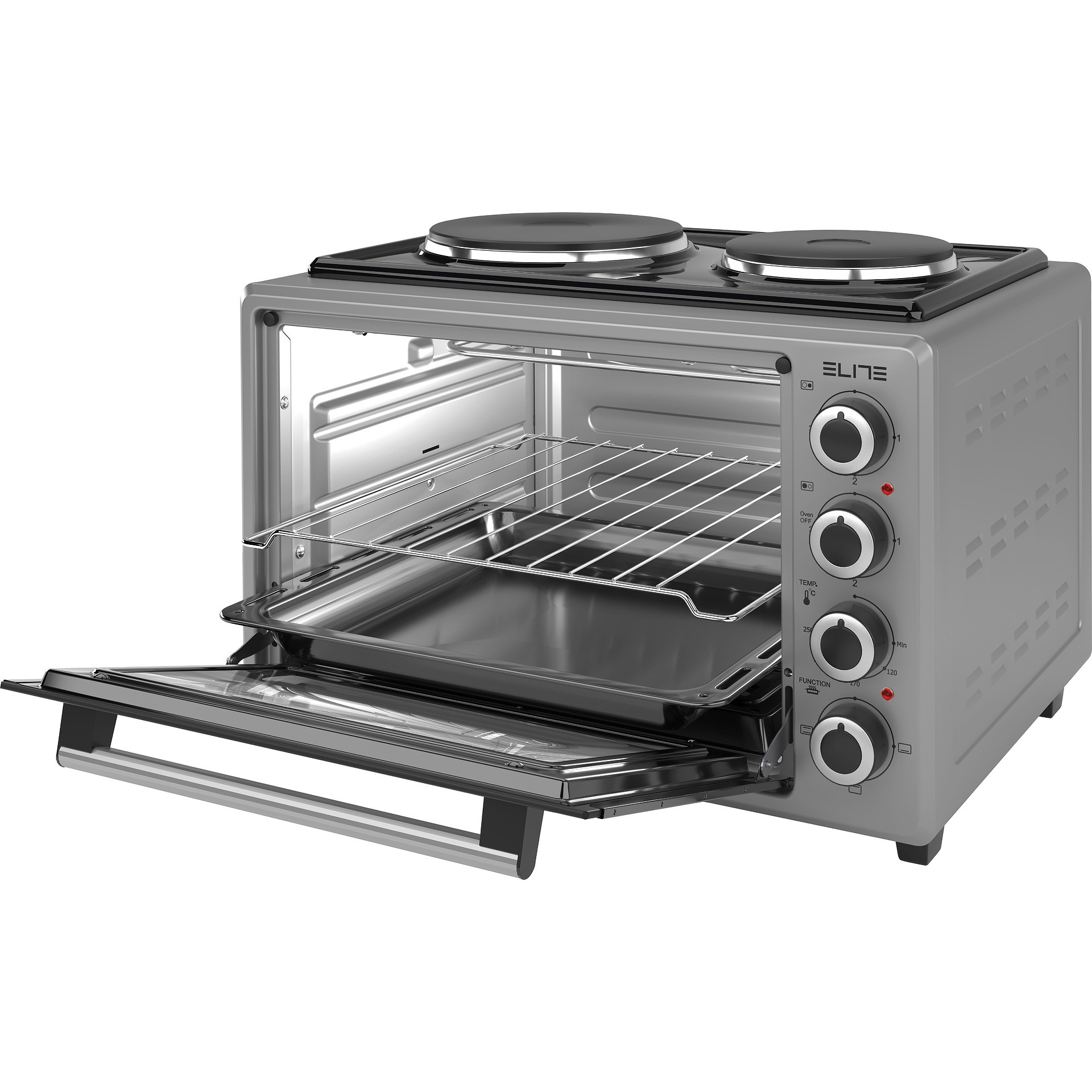 Малка готварска печка Elite EMO-38302G, 1800W, 38 л, 3 функции, Двойно стъкло…