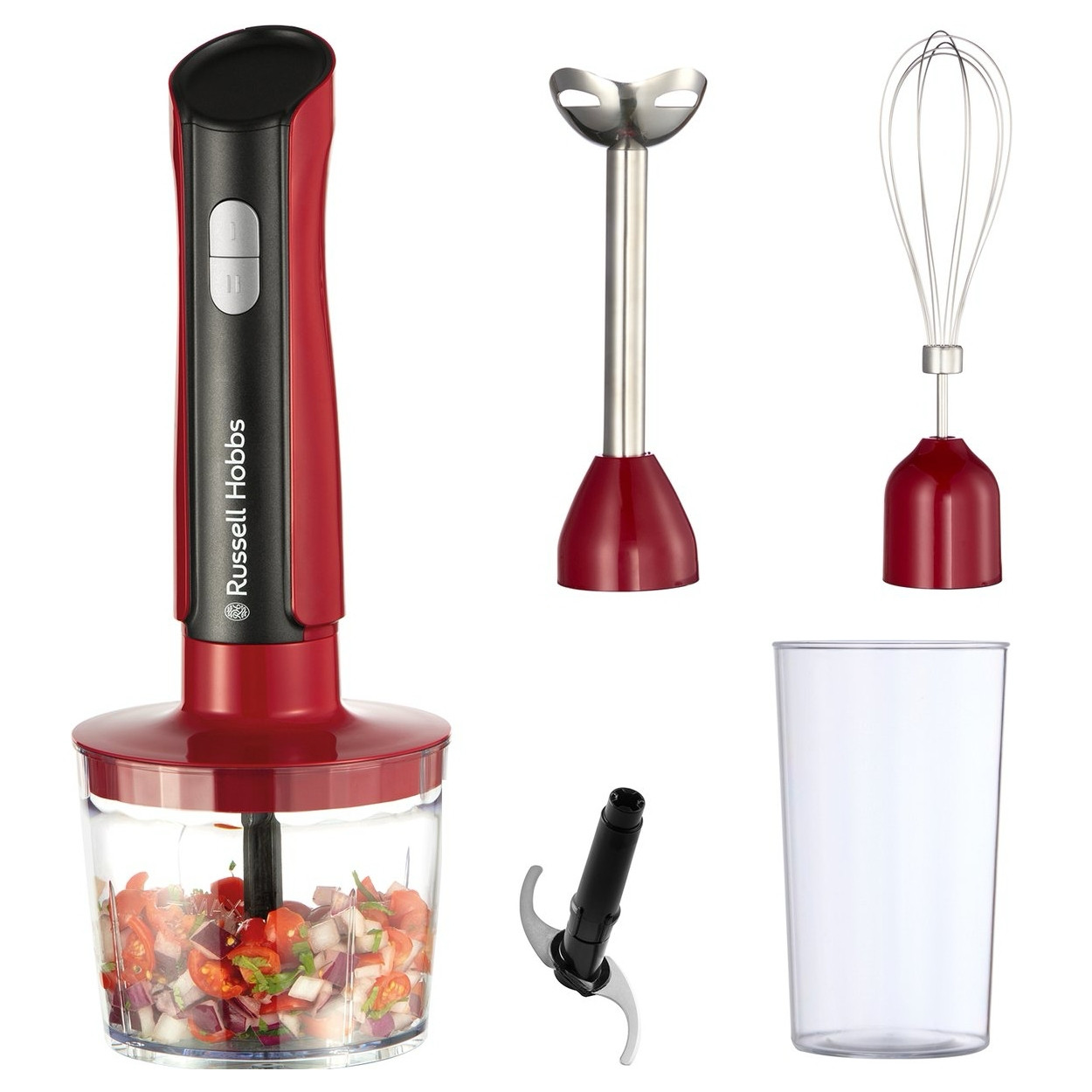 Блендер 3в1 Russell Hobbs Desire 27140-56, 500W, 600+500 мл, 2 скорости + пулс, Неръждаема стомана, Без BPA, Червен
