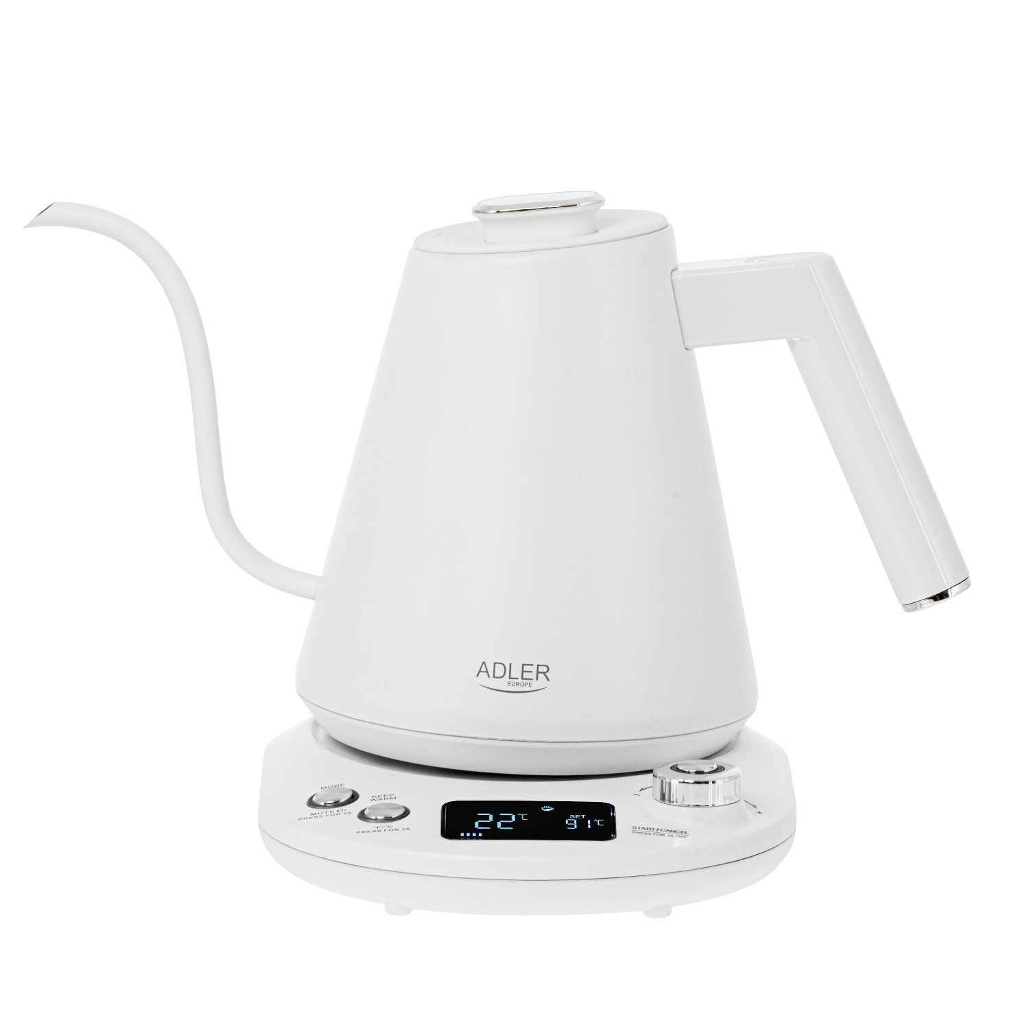 Електрическа кана Adler AD 1349W, 1100W, 1 л, 40-100 C, Поддържане на топлината, LED дисплей, Бял