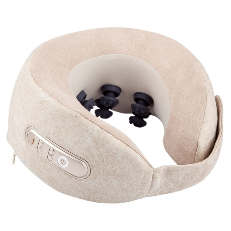 Масажор за врат Medivon Calm, 3D масаж, 38-42°C, 2 режима, Мемори пяна, Перяща калъфка, Гласови напомняния, Бежов