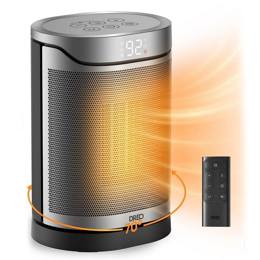 Вентилаторна печка DREO Atom 318, 1500 W, До 20 м2, 5 режима, HeatShield360, Таймер, Сив/Черен
