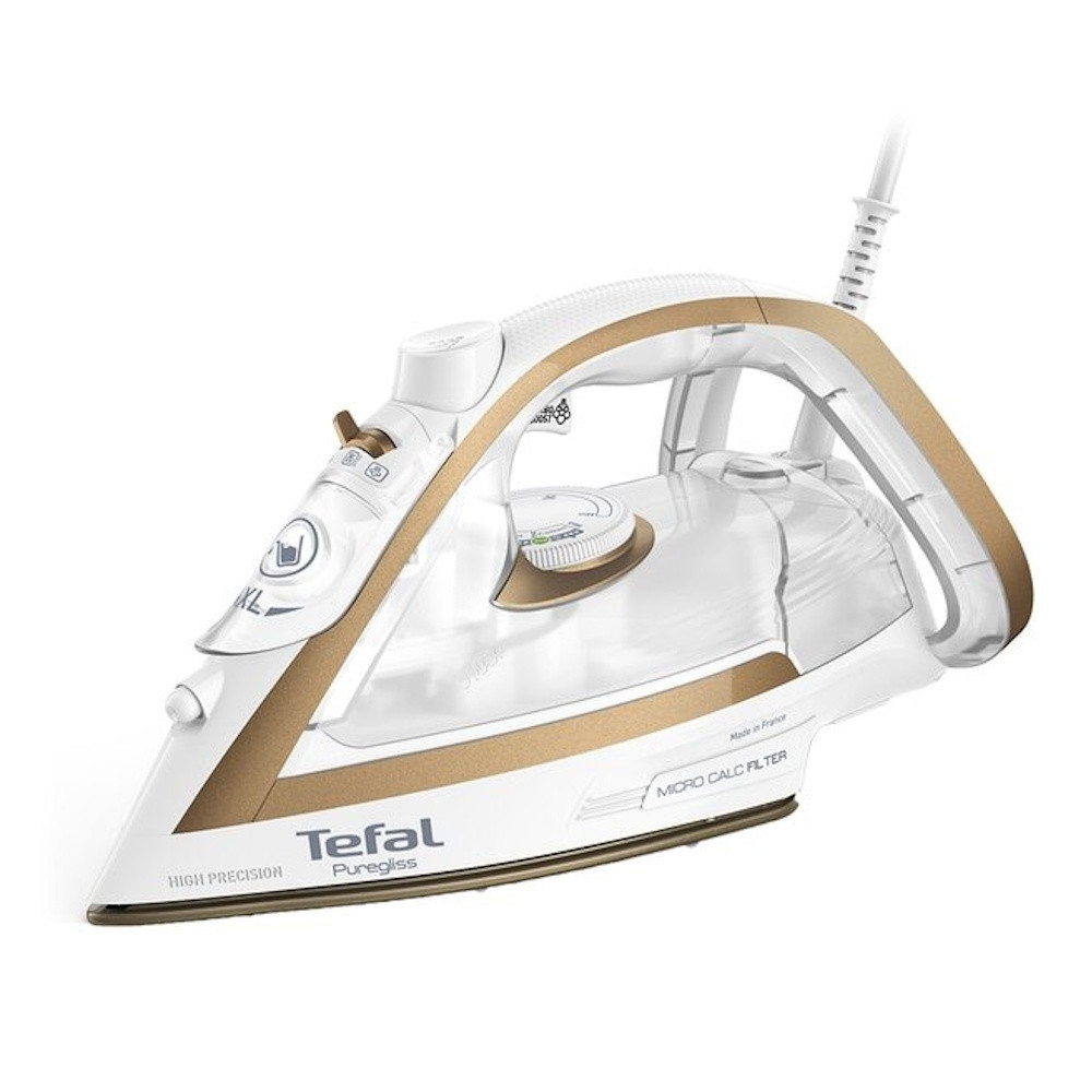 Ютия Тefal Puregliss FV8042E0, 2900 W, 270 g/min, 270 ml, Вертикално гладене, Система притив капене, Бял/златист
