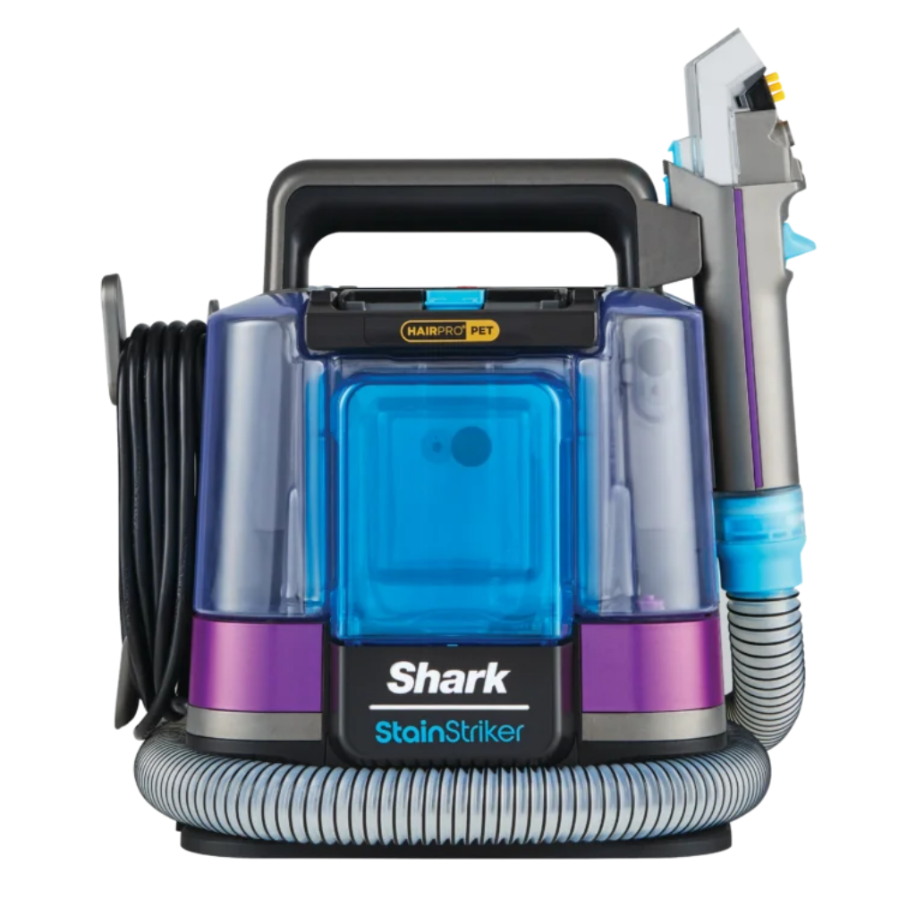 Прахосмукачка за петна Shark StainStriker PX250EUT, 450W, 0.72 л, Преносима, Гъвкав маркуч, 4 приставки, Син/розов