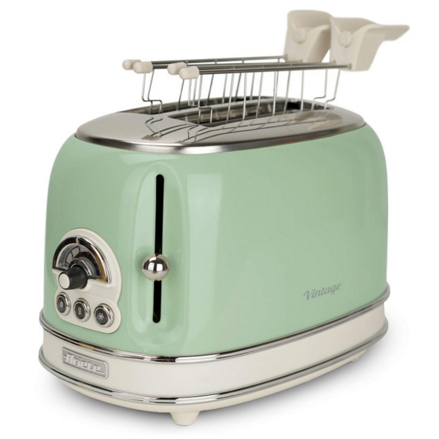 Тостер за хляб Ariete VINTAGE 0155/04, 810W, 2 филии, 3 функции, 6 степени, Подвижна тава за трохи, Зелен