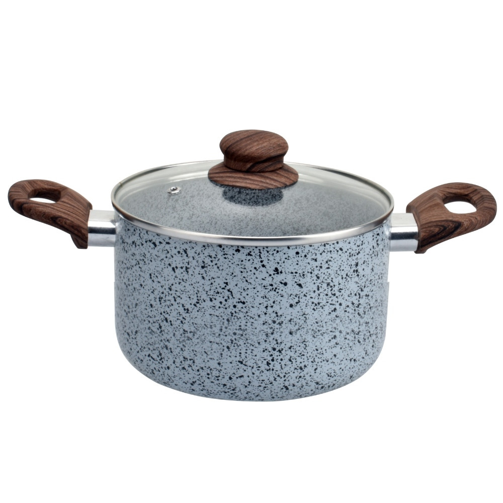Тенджера Oliver Voltz Siena OV51318J22, 22 см, 3.6L, Мраморно покритие, Индукция, Меки дръжки, Сив/кафяв