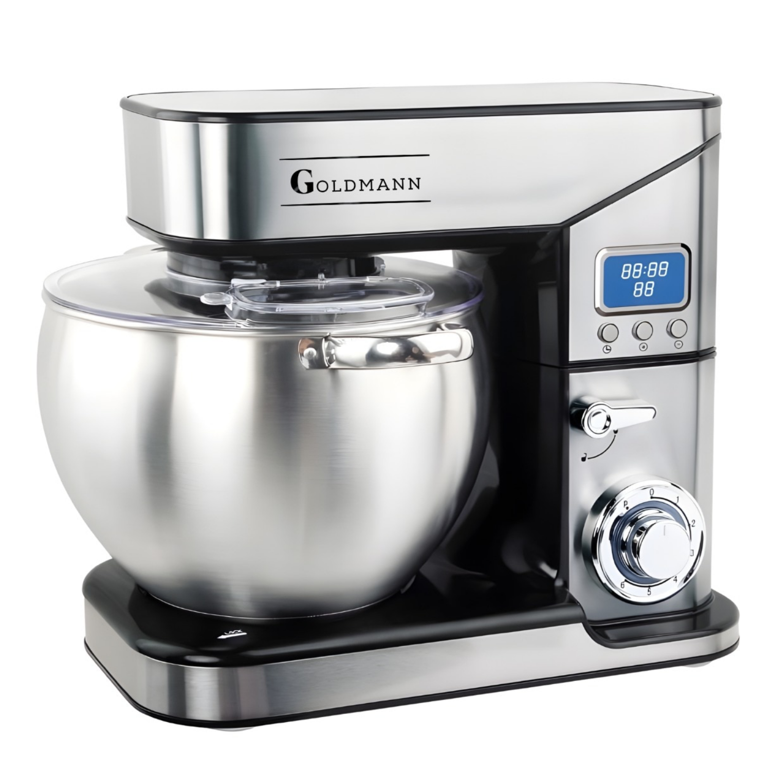 Планетарен миксер Goldmann GM-1115ED, 2800W, 10 л, 6 скорости + импулси, Таймер, Иноксова купа, LED, Инокс