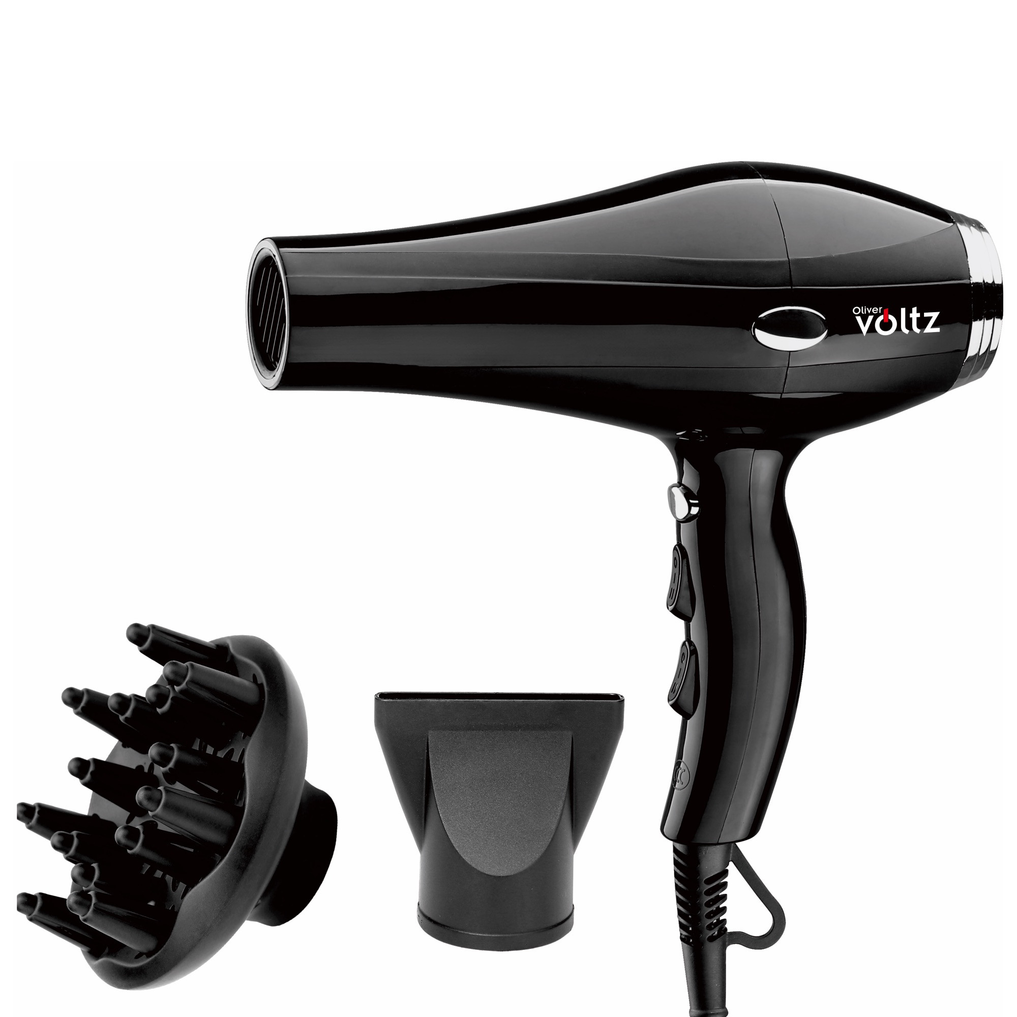 Сешоар с дифузер Oliver Voltz OV51100TD, 2000W, 3 степени на темп, 2 скорости, Черен