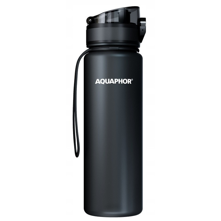 Филтрираща бутилка за вода Aquaphor City 160043, 500 мл, Тритан, Активен въглен, Aqualen, Заключващ се капак, Черен