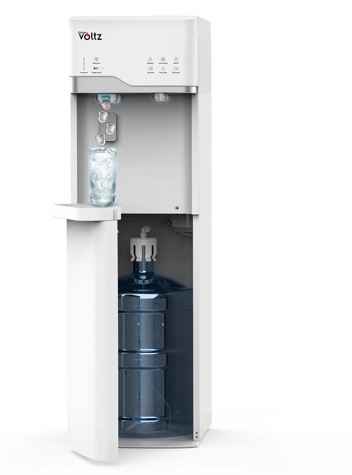Диспенсър с ледогенератор Oliver Voltz OV51449G, 120-420W, 10°-90°C, Долно зареждане, Компресорно охлаждане, Бял