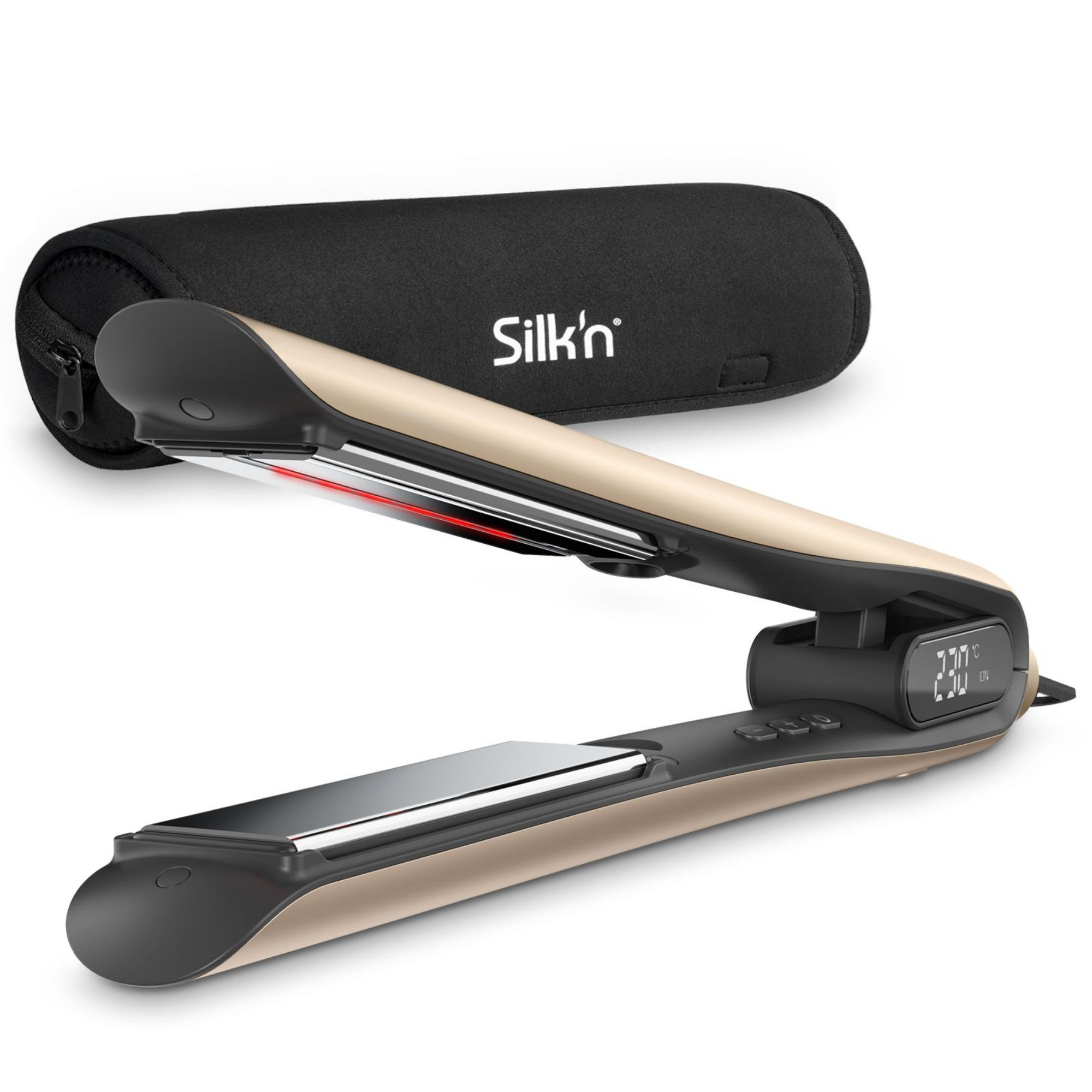 Преса за коса Silk'n SilkyStraight SIS1PE1001, 45W, 12 настройки на темп, LED дисплей, Титаниеви плочи, Инфрачервена технология, Йонизация, 120-230°C, Памет ...
