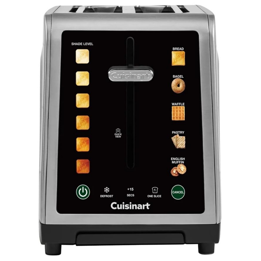 Тостер за хляб Cuisinart SimpliTouch XL RBT2200U, 1000W, 6 степени, 5 програми, Сензорно управление, Автоматично центриране, Инокс/черен