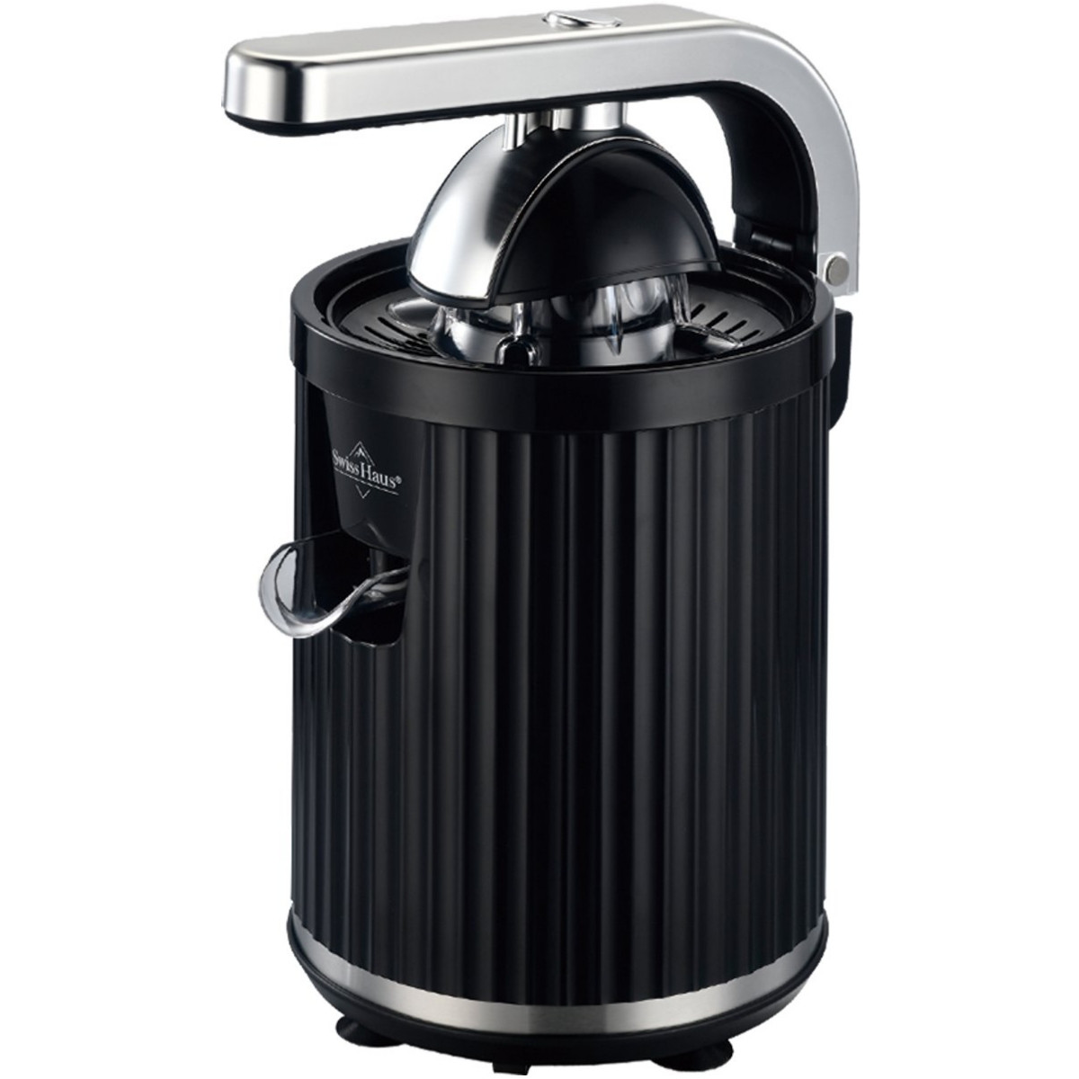 Електрическа цитрус преса Swiss Haus SH-CJ23, 300W, 1.2 л, Филтър, 2 конуса, Без BPA, Двупосочно въртене, Лост за притискане, Черен
