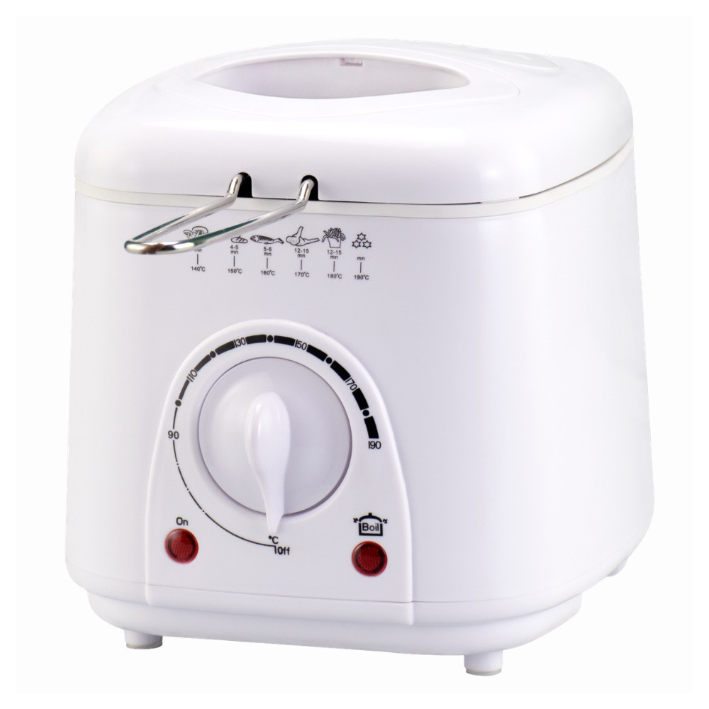 Фритюрник Elite EDFF-1288W, 950W, 1 литър, До 190C, Прозрачен капак, Неплъзгащи се крачета, Бял