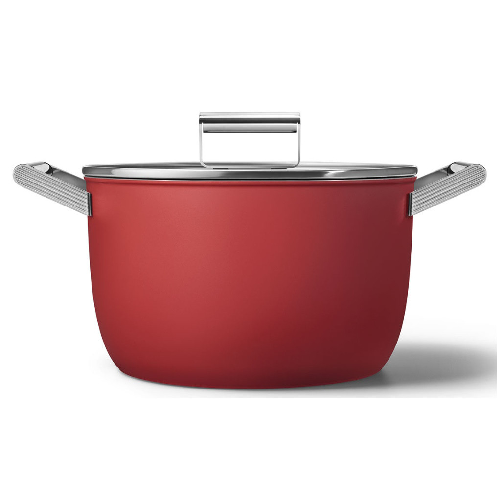 Тенджера SMEG CKFC2611RDM, 7.7 л, Ø26 см, Тефлоново покритие, До 250°C, Индукция, Червен