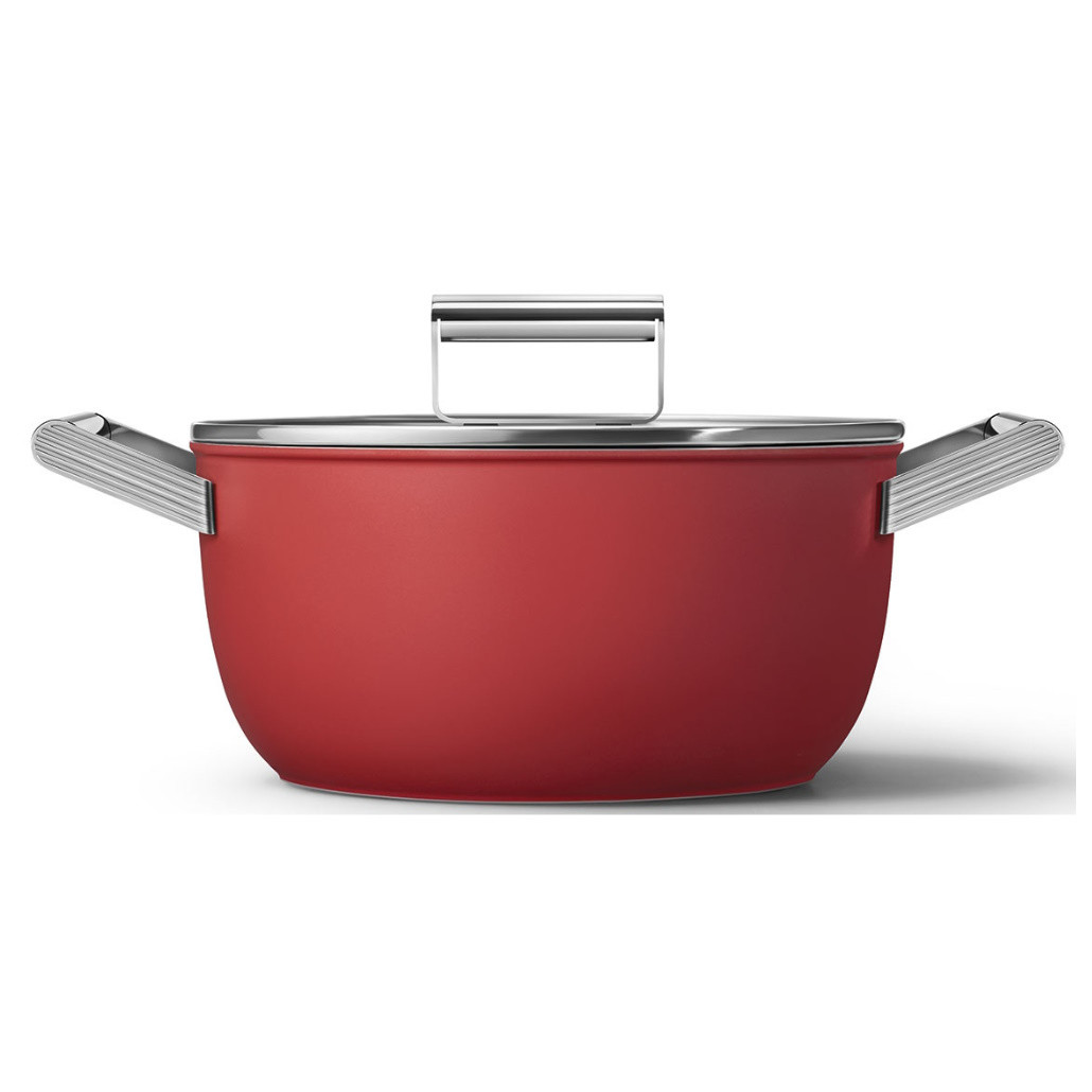 Тенджера SMEG CKFC2411RDM, 4.8 л, Ø24 см, Тефлоново покритие, До 250°C, Индукция, Червен
