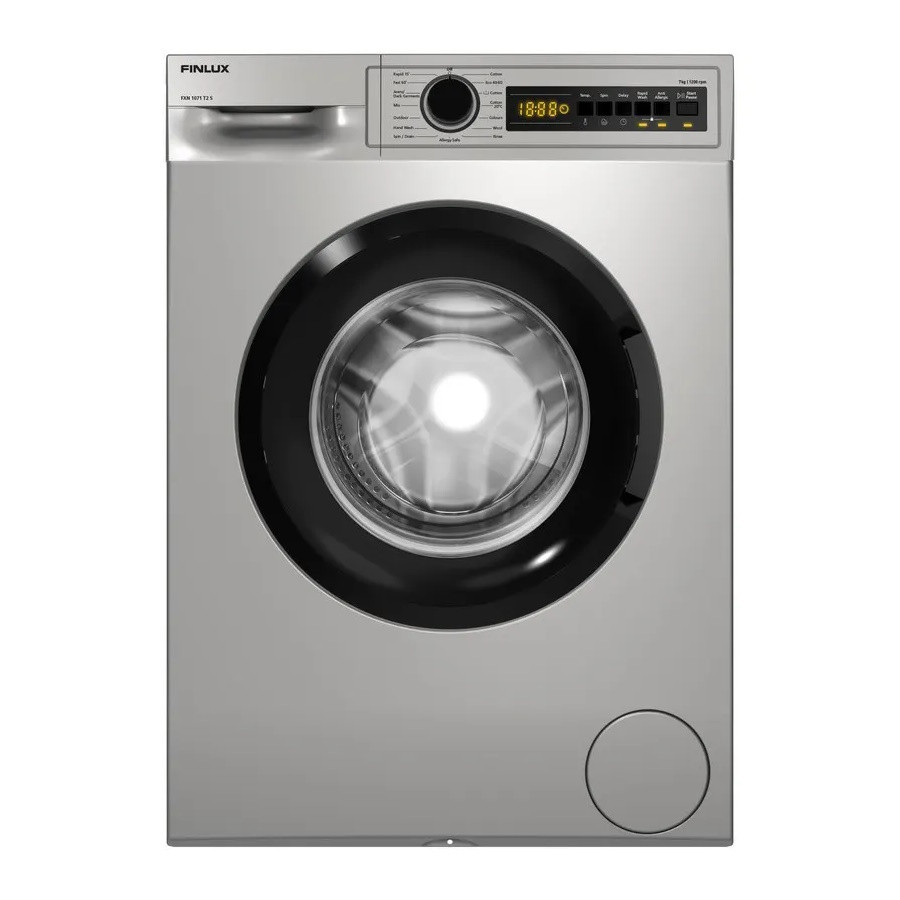 Пералня Finlux FXN 1071 T2 S, Клас A, 15 програми, 6 кг, 1200 об/мин, Отложен старт, LED дисплей, Сребрист