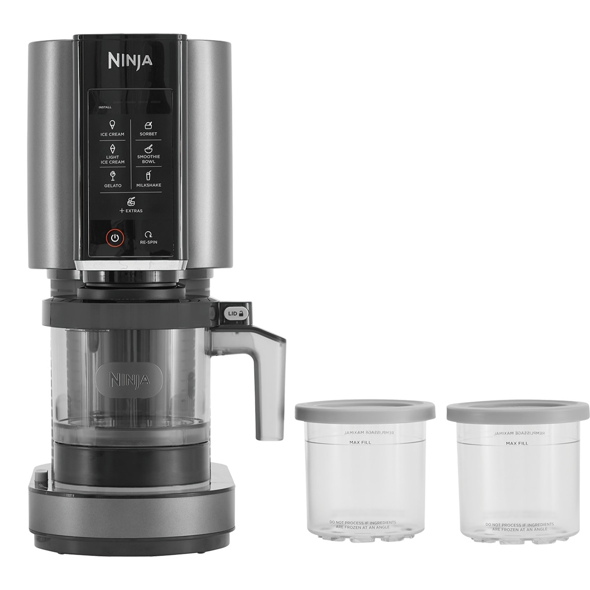 Машина за сладолед 7в1 Ninja CREAMi NC302EU, 800W, 2х493 мл, Creamify, Re-Spin, Добавяне на парченца, Фитнес/кето програма, Персонализация, Черен/сив