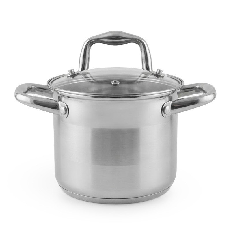 Дълбока тенджера Oliver Voltz OV51211E14, 1.5 л, Ø14x12 см, Стъклен капак, Неръждаема стомана, Индукция, Сребрист