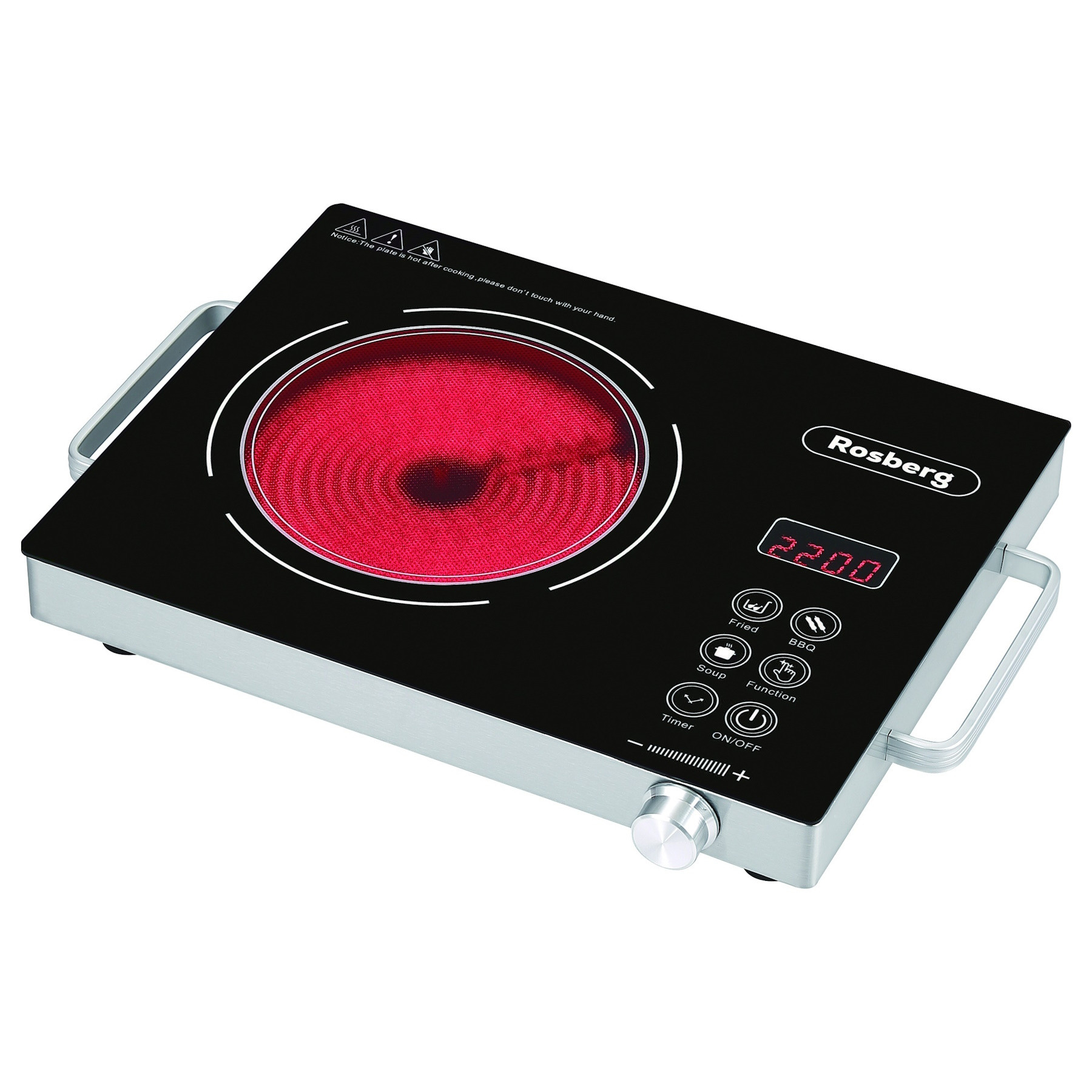 Единичен инфрачервен котлон Rosberg R51445P, 2200W, 28x36 см, 11 степени на температурата, LED дисплей, Черен