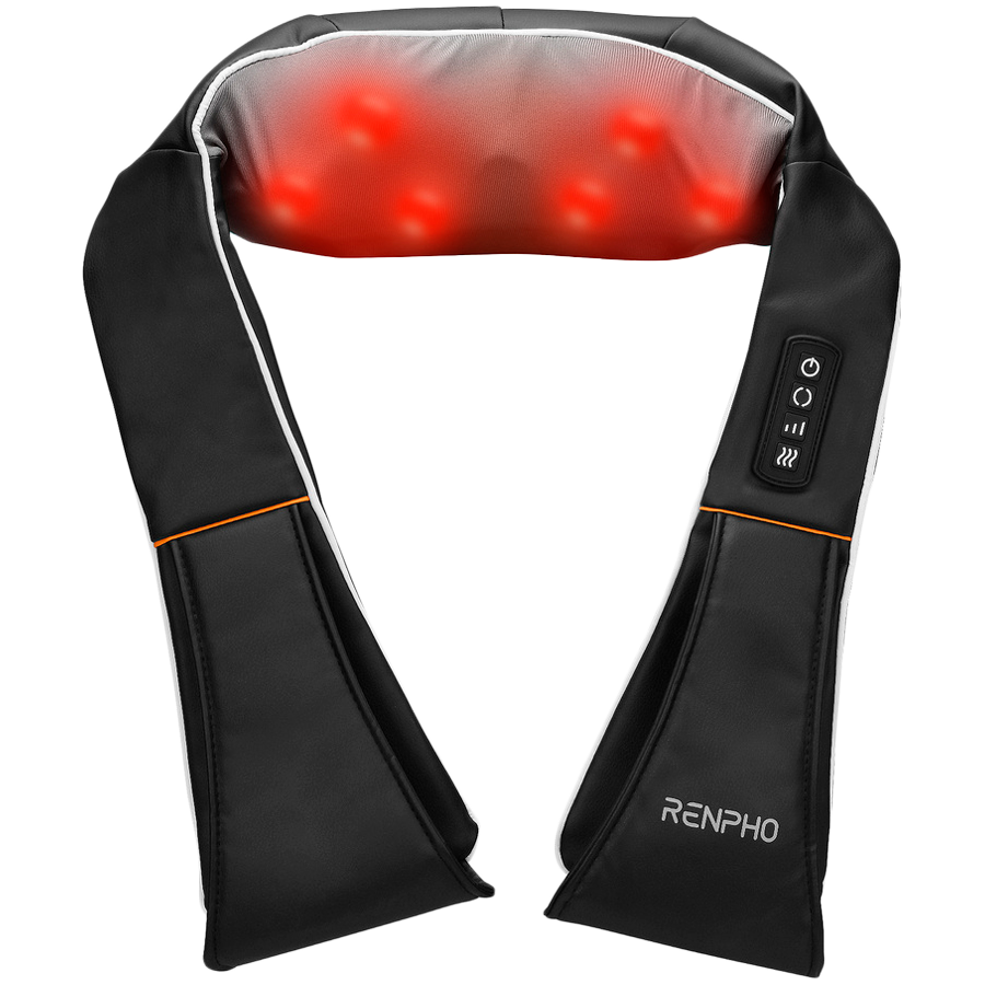 Шиацу масажор RENPHO U-Neck 1, 24W, 8 глави, 2 посоки, 3 интензитета, Загряване до 47°C, PU кожа+дишаща материя, Черен