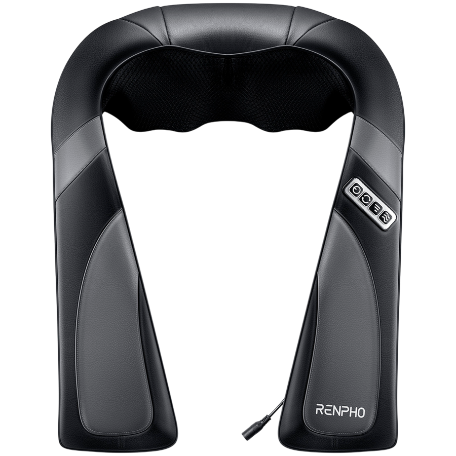 Преносим шиацу масажор RENPHO U-Neck Go, 24W, 8 глави, 2 посоки, 3 интензитета, Загряване до 45°C, PU кожа+дишаща материя, Черен