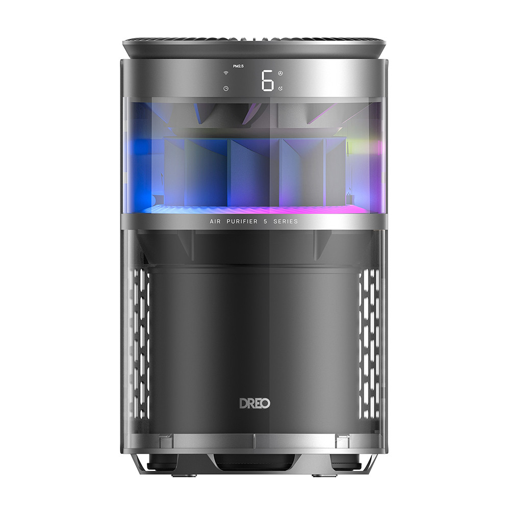 Пречиствател за въздух DREO 530AS, 25 м2, 221 м3/ч, 360° засмукване, True HEPA, Wi-Fi, Таймер, Ултра тих, Сензор за качество на въздуха, Черен