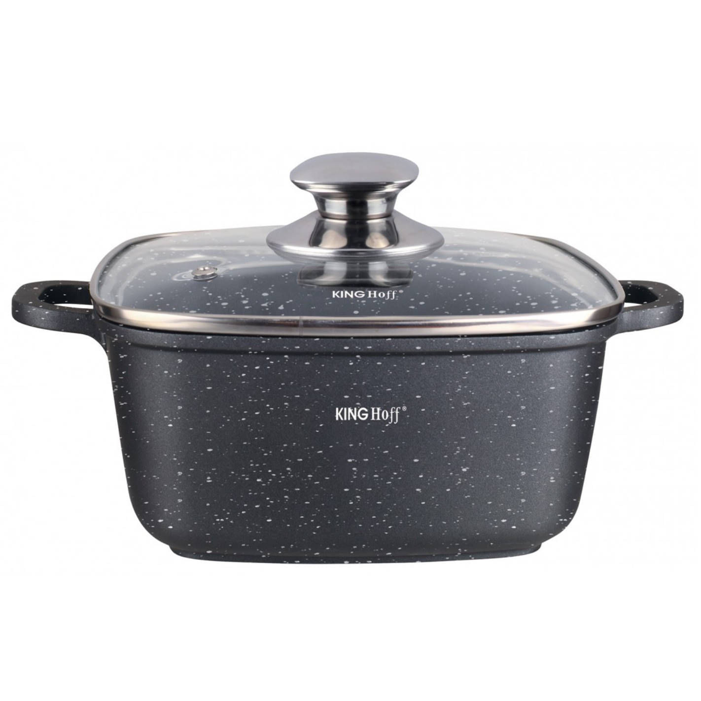 Тенджера за фурна и котлон Kinghoff KH 1604, 26x26 см, 5.5 л, Мраморно покритие, Индукция, Черен