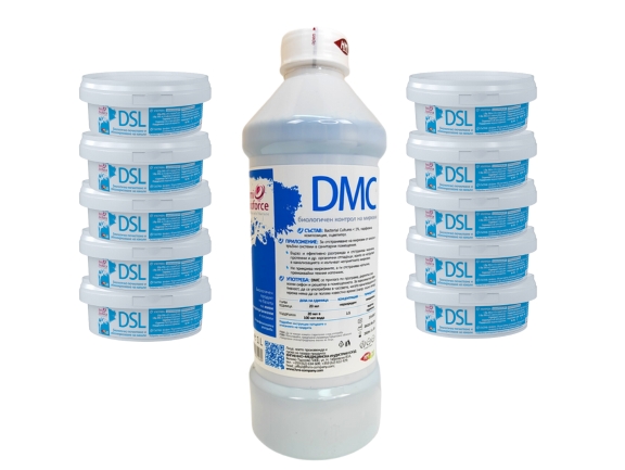 КОМПЛЕКТ: BIOFORCE DMC + 10 бр BIOFORCE DSL Био отпушване, почистване и обезмирисяване на мазноуловители, канали