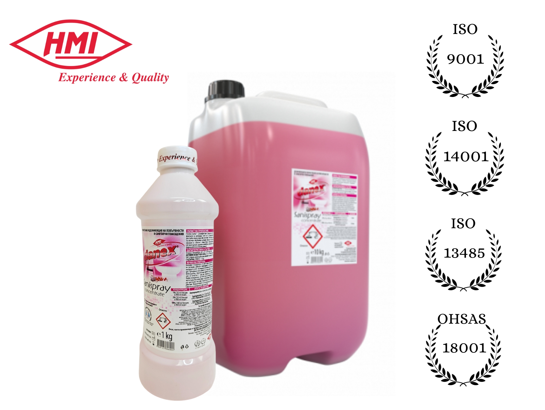 HMI® DANEX SANISPRAY 10 кг. Концентрат за плочки, фаянс, душ кабини, мивки, вани, водопроводна арматура, стъкло. Без изплакване