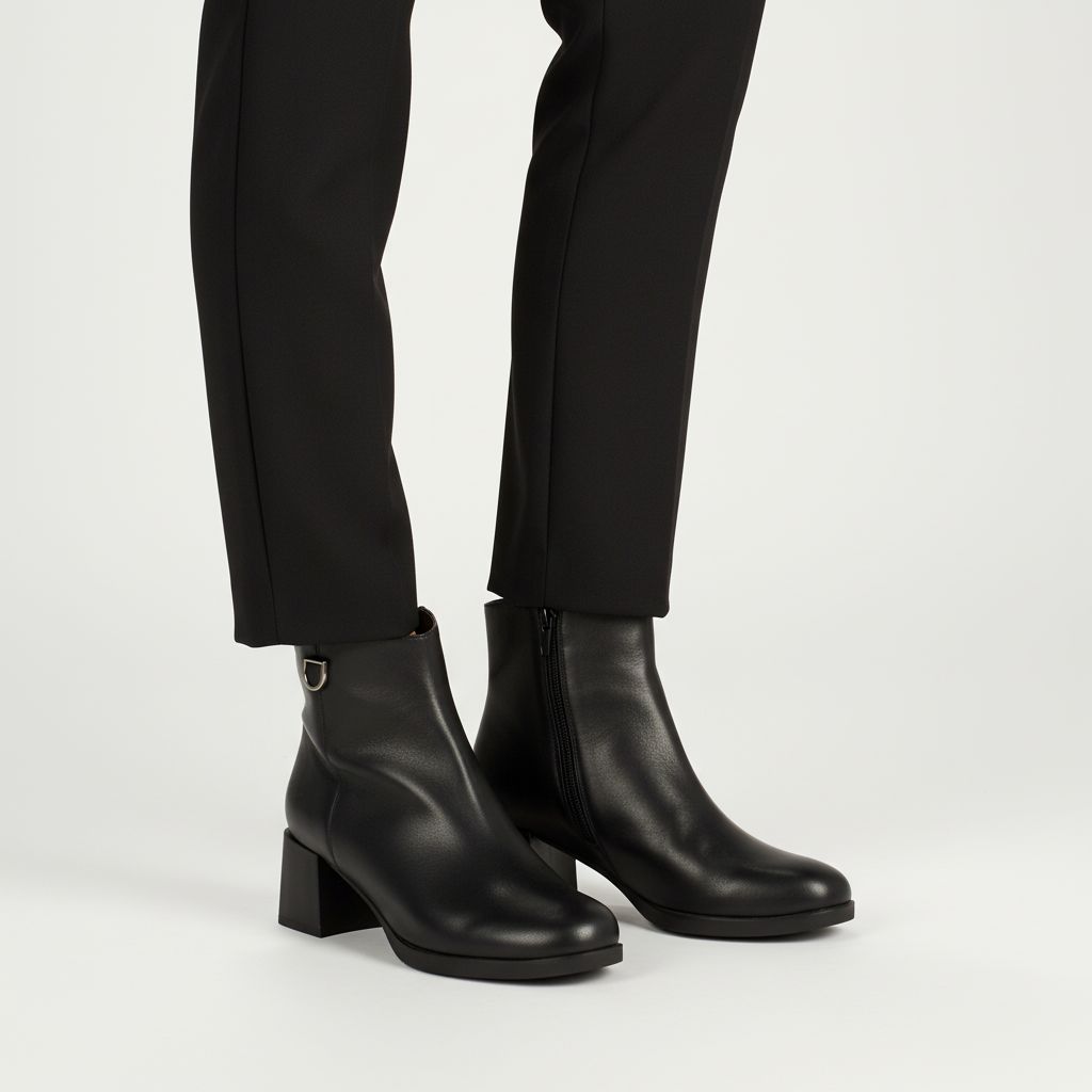 Дамски боти от естествена кожа с пух Bosido Heels Black