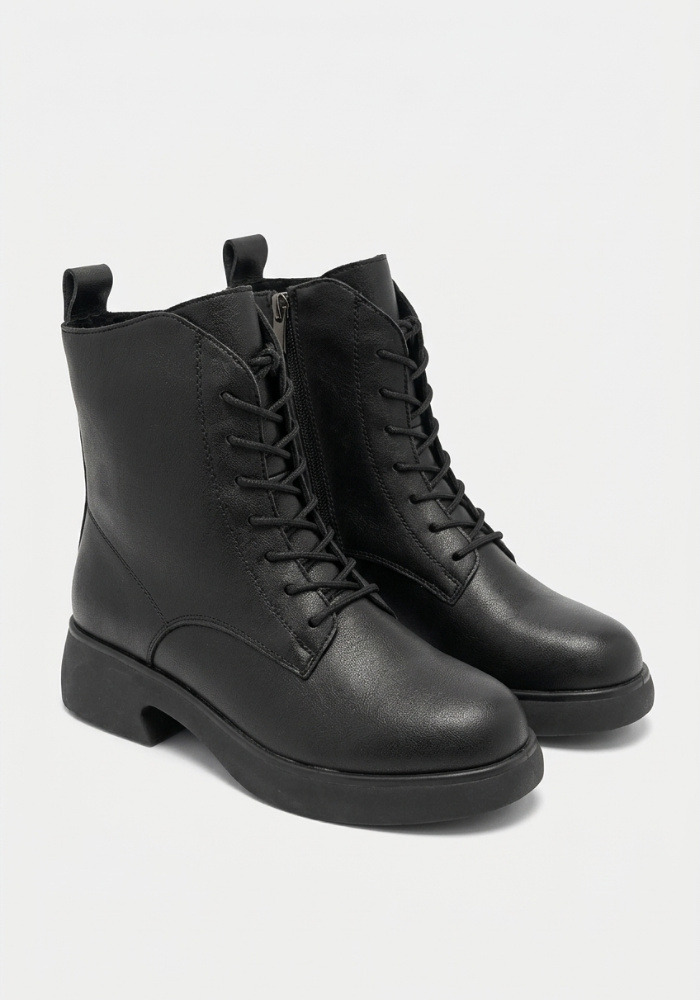 Дамски боти от естествена кожа с пух Bosido Lace Black