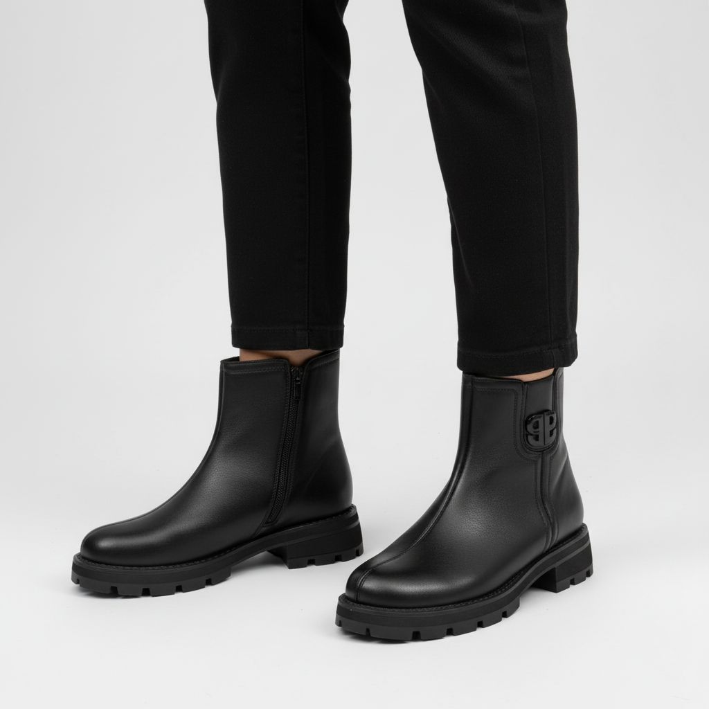 Дамски боти от естествена кожа с пух Bosido Stylish Black