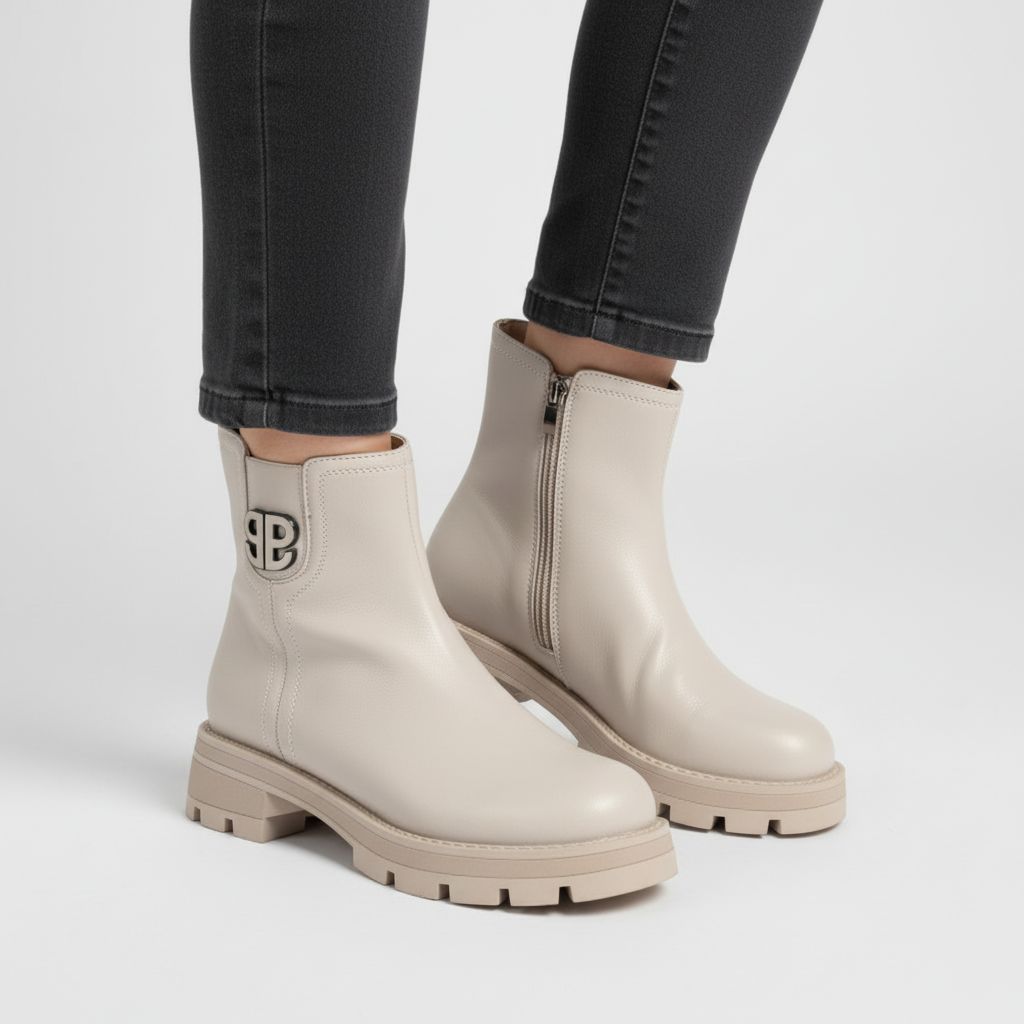 Дамски боти от естествена кожа с пух Bosido Stylish Beige